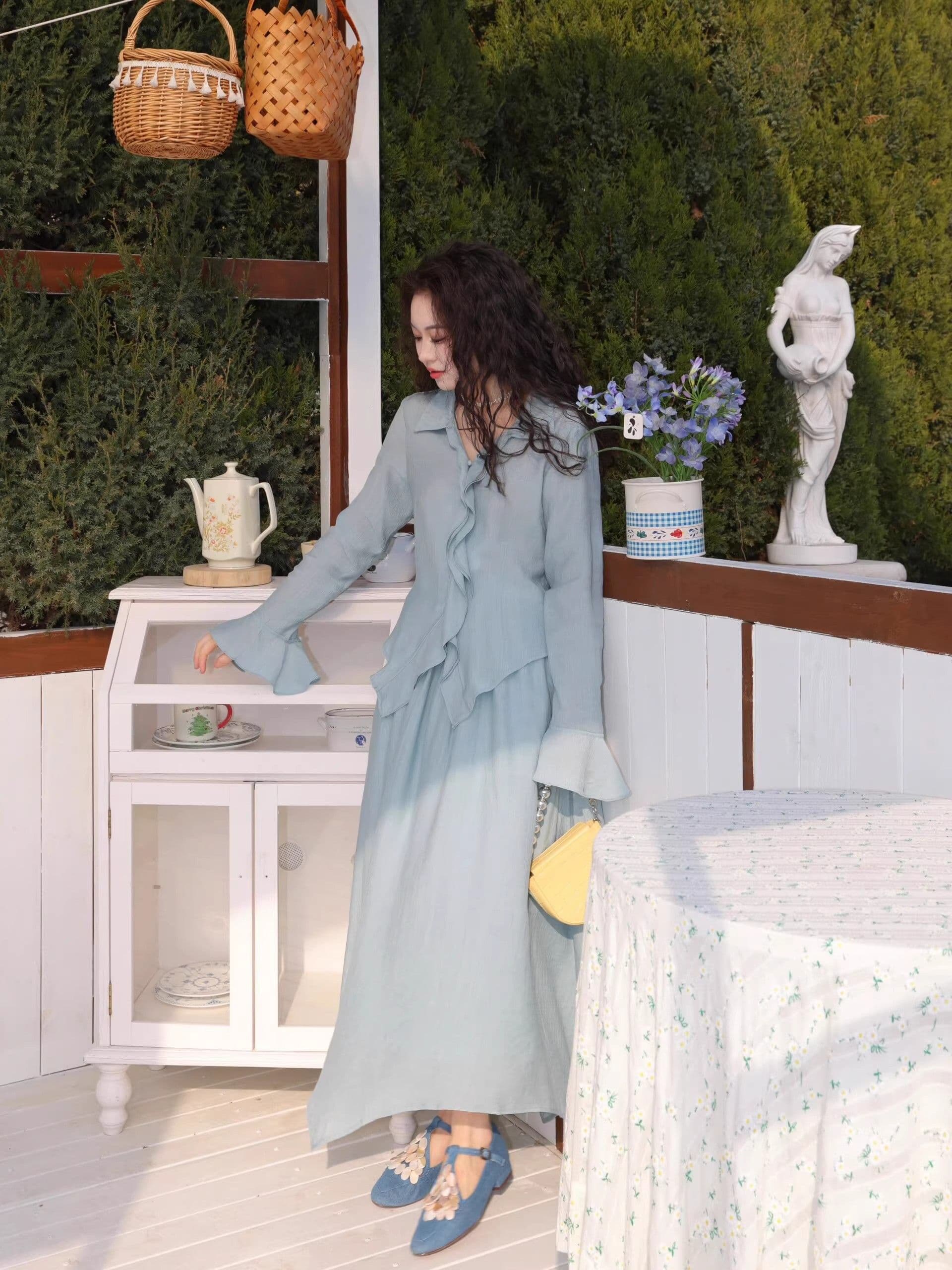 조기 가을 의상 프랑스식 부드러운 바람 긴팔 여성 드레스 여름 고급 센스 롱 스커트 투피스 슈트 상세 이미지 7