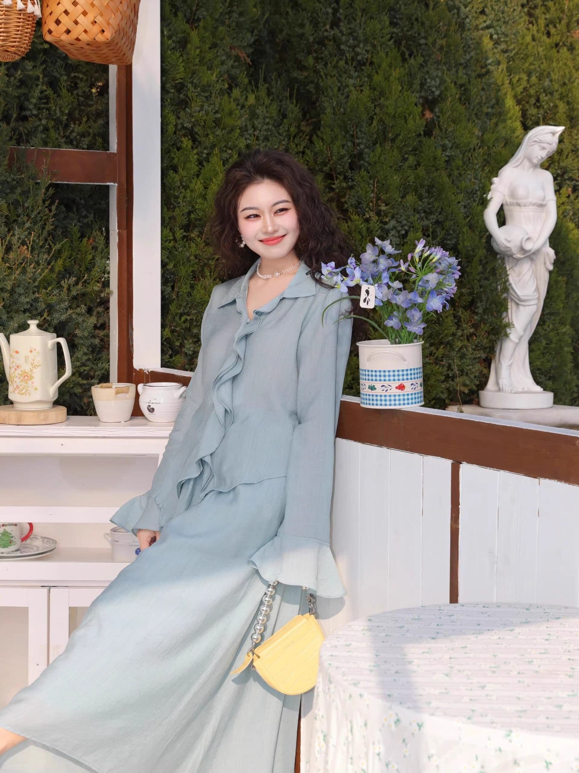 조기 가을 의상 프랑스식 부드러운 바람 긴팔 여성 드레스 여름 고급 센스 롱 스커트 투피스 슈트 상세 이미지 9