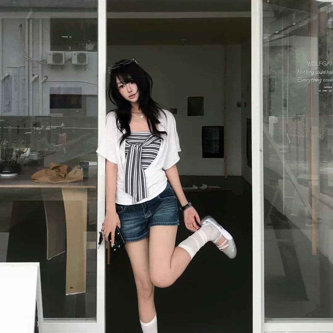 한 부서 배트윙 소매 반팔 티셔츠 블라우스 튜브탑 투피스 조끼 여성 여름 디자인 센스 작은 대중 그레이트 봐. 의류 이미지 3