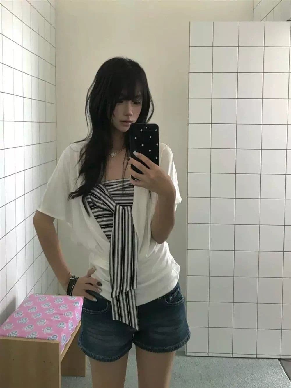 한 부서 배트윙 소매 반팔 티셔츠 블라우스 튜브탑 투피스 조끼 여성 여름 디자인 센스 작은 대중 그레이트 봐. 의류 상세 이미지 3