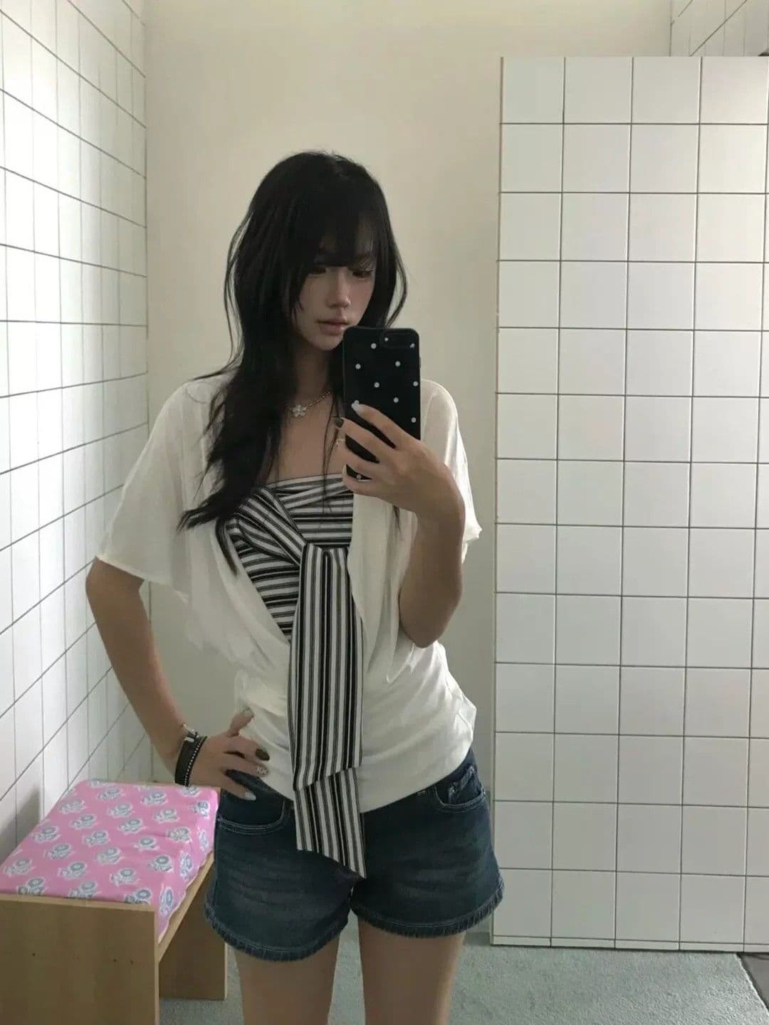 한 부서 배트윙 소매 반팔 티셔츠 블라우스 튜브탑 투피스 조끼 여성 여름 디자인 센스 작은 대중 그레이트 봐. 의류 상세 이미지 8