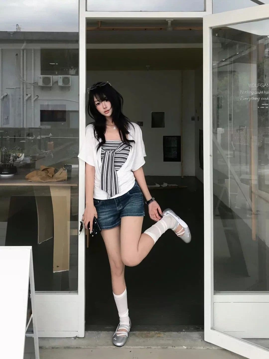 한 부서 배트윙 소매 반팔 티셔츠 블라우스 튜브탑 투피스 조끼 여성 여름 디자인 센스 작은 대중 그레이트 봐. 의류 상세 이미지 10