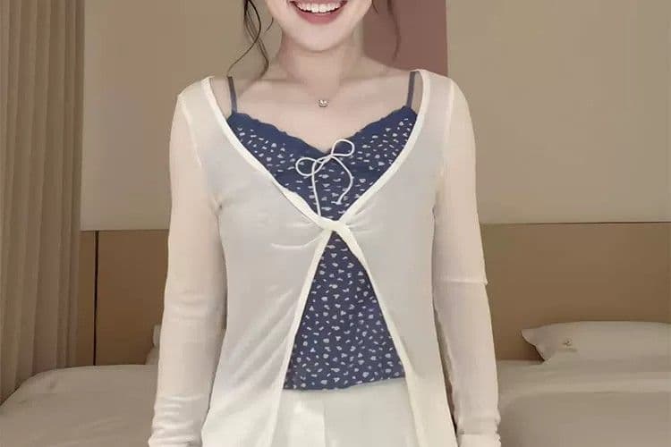 순수한 욕망 바람 핫걸 디자인 센스 비틀림 얇은 스타일 마이크로 ~을 통해 긴팔 블라우스 몸매 가꾸기 슬림해 보이는 품격 외출용 자외선 차단 맨위 상세 이미지 9