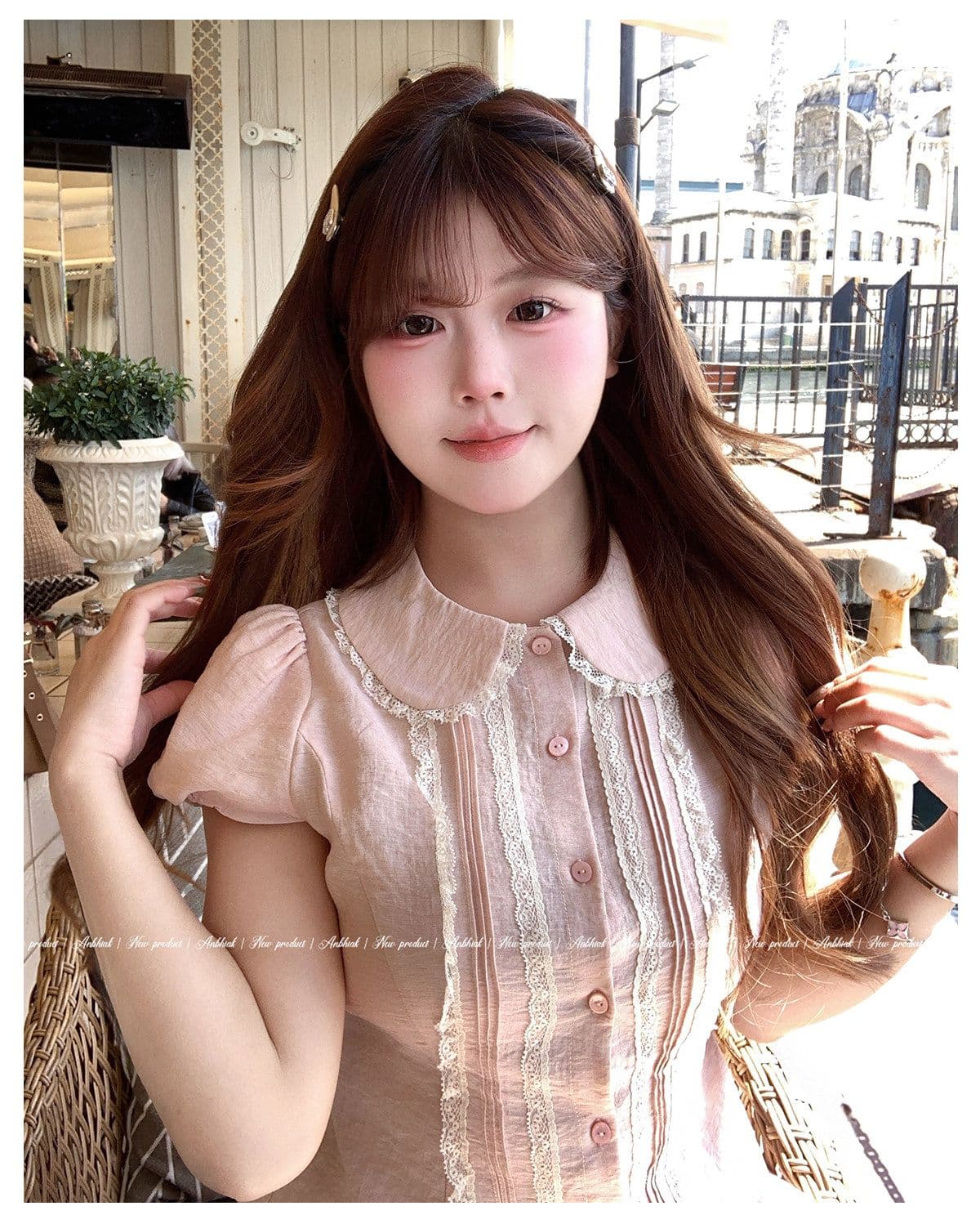 애니 아니요 화재 소녀 센스 베이비 칼라 셔츠 케이크 드레스 세트 그룹 여성 마이크로 지방 빅 사이즈 핑크색 슬림해 보이는 투피스 세트 상세 이미지 6