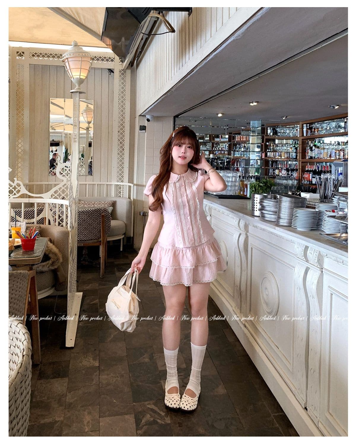 애니 아니요 화재 소녀 센스 베이비 칼라 셔츠 케이크 드레스 세트 그룹 여성 마이크로 지방 빅 사이즈 핑크색 슬림해 보이는 투피스 세트 상세 이미지 11