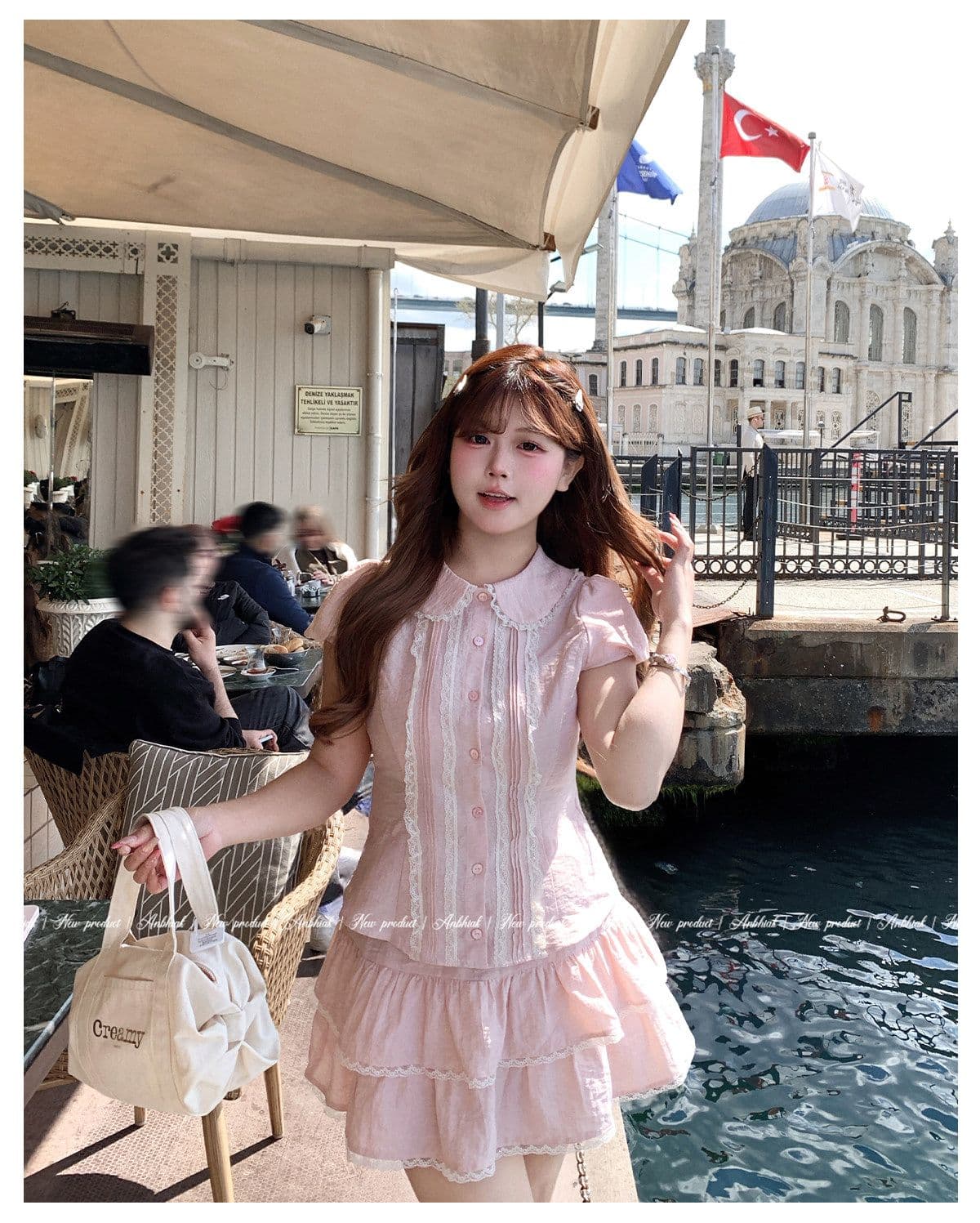 애니 아니요 화재 소녀 센스 베이비 칼라 셔츠 케이크 드레스 세트 그룹 여성 마이크로 지방 빅 사이즈 핑크색 슬림해 보이는 투피스 세트 상세 이미지 15