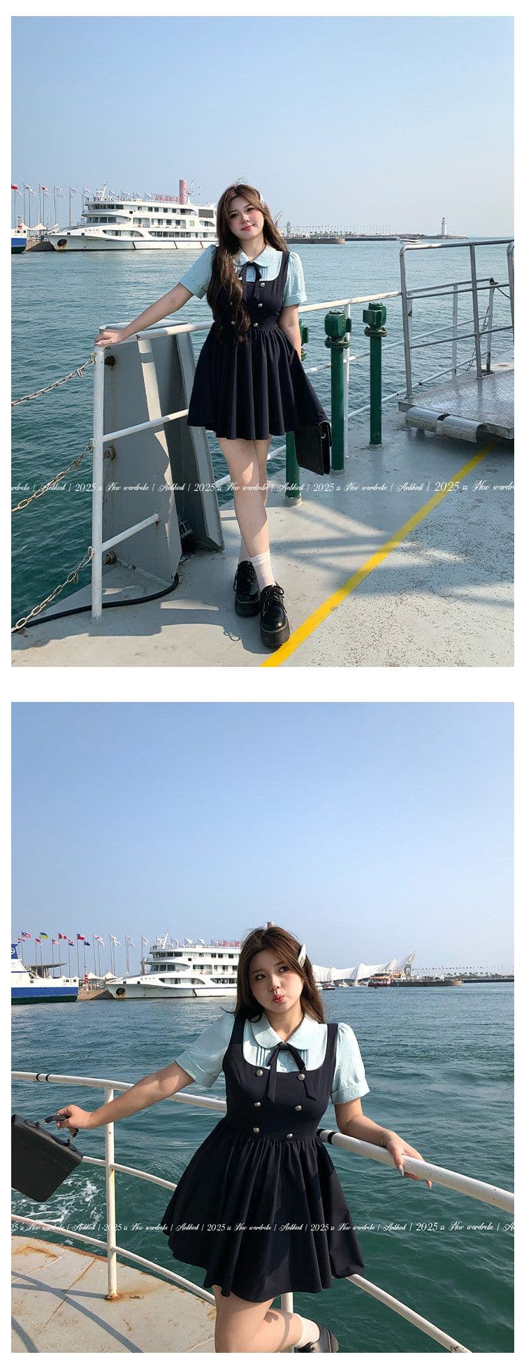 애니 아니요 화재 해상 암호 영국식 학원 스타일 배색 여성 드레스 마이크로 지방 빅 사이즈 허리 수축 페이크 레이어드 치마 상세 이미지 8