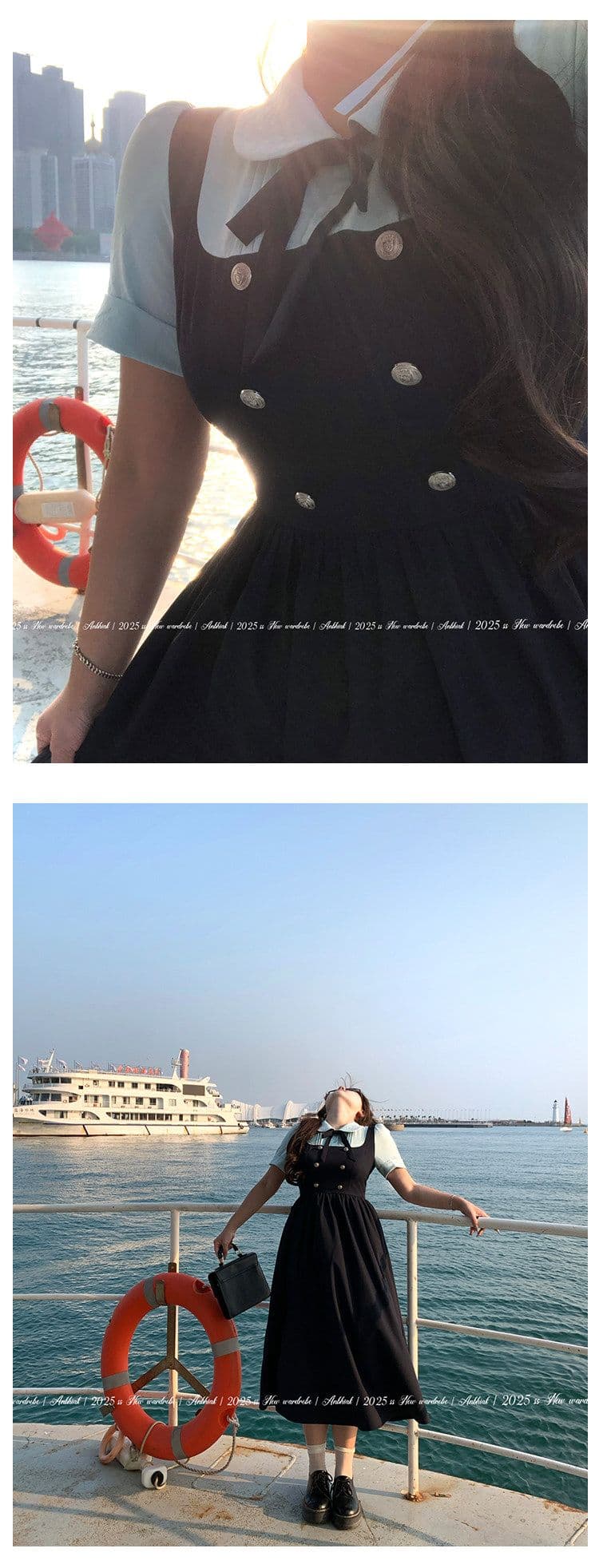 애니 아니요 화재 해상 암호 영국식 학원 스타일 배색 여성 드레스 마이크로 지방 빅 사이즈 허리 수축 페이크 레이어드 치마 상세 이미지 9