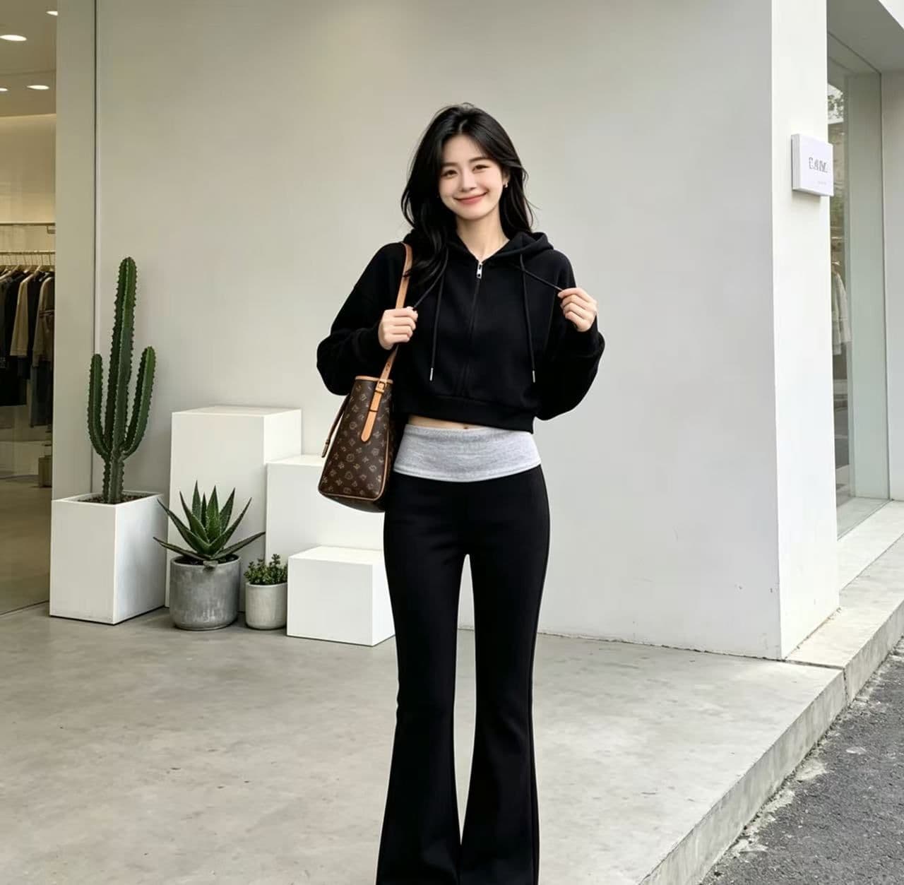 캐주얼 세트 레트로 느긋한 후드 긴팔 후드티 여성 코트 가을 겨울 착용 가져 가라. 배색 마이크로 나팔 바지 투피스 세트 상세 이미지 7