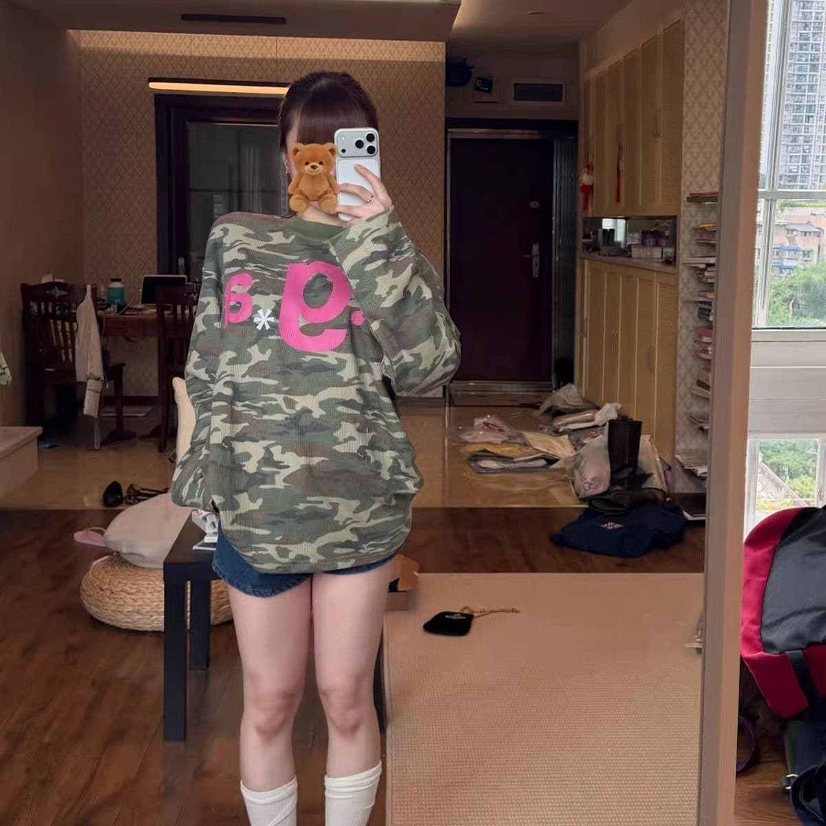 65 35 후아 남편 그리드 250그램 긴팔 티셔츠 여성