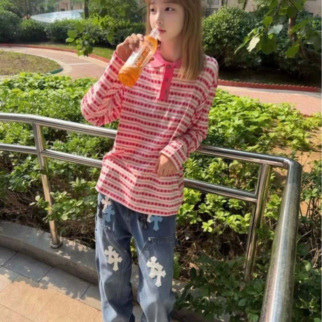원본 솜씨 순면 220 그램 긴팔 티셔츠 여성 이미지 5