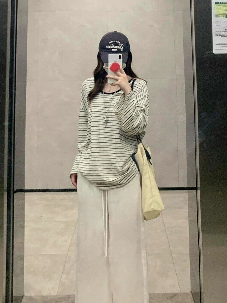 원본 솜씨 원본 원단 긴팔 티셔츠 여성 이미지 3