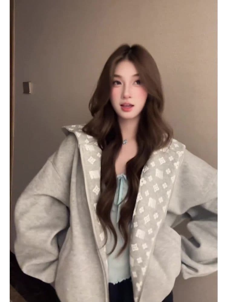 얇은 스타일 털이 있는 인사이드 펌프 원본 천 프린트 원본 솜씨 순수한 Mianhua 면 복합 후드티 여성 상세 이미지 5