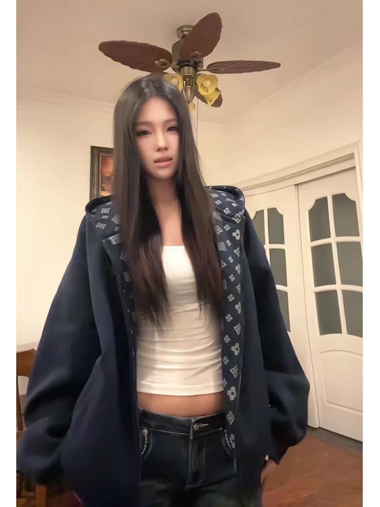 얇은 스타일 털이 있는 인사이드 펌프 원본 천 프린트 원본 솜씨 순수한 Mianhua 면 복합 후드티 여성 상세 이미지 6