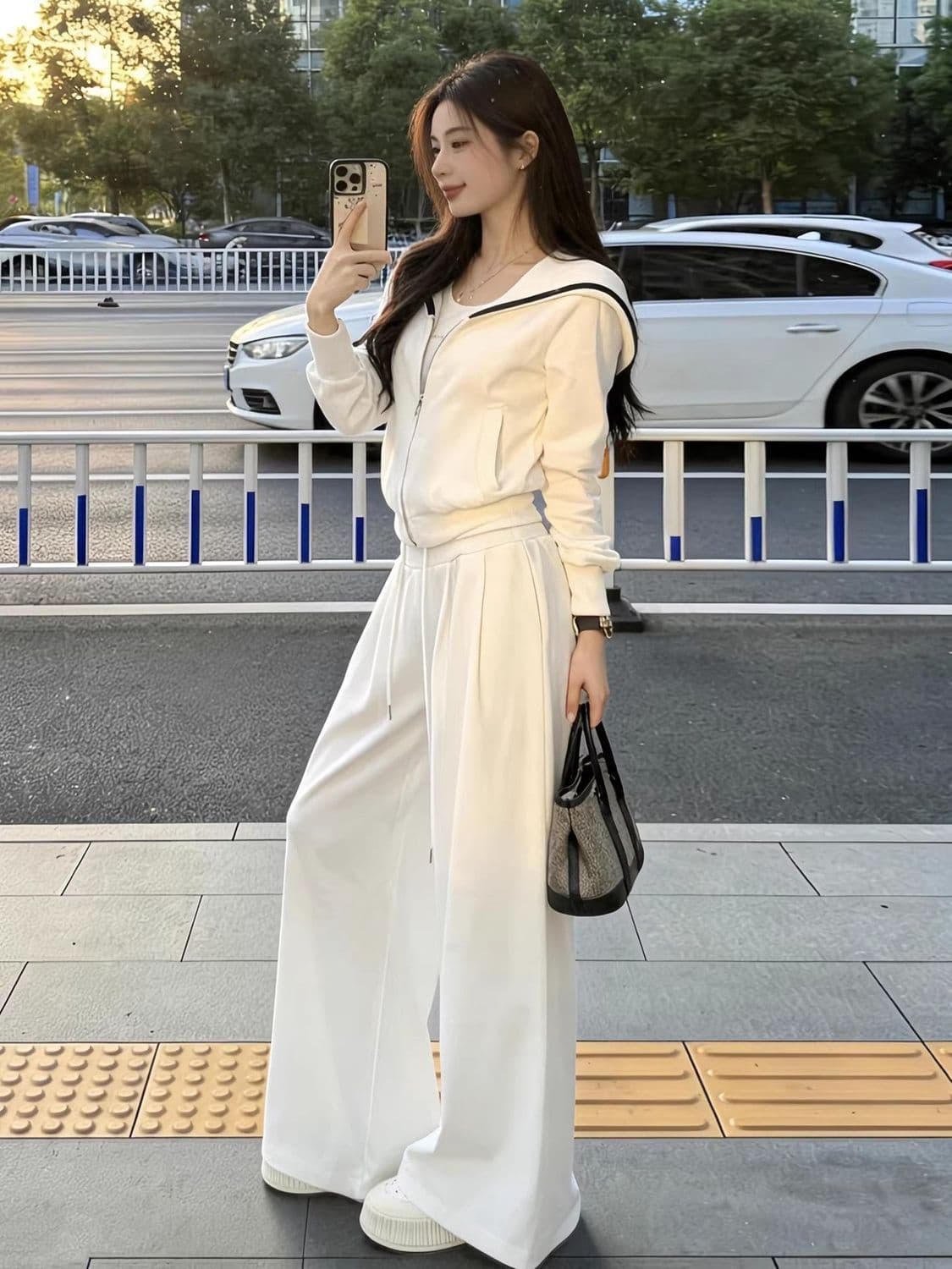 캐주얼 스포츠 슈트 여성 봄 가을 새로운 패션 외국 가스 후드 티 스웨터 와이드 레그 팬츠 투피스 세트 트렌디 이미지 2