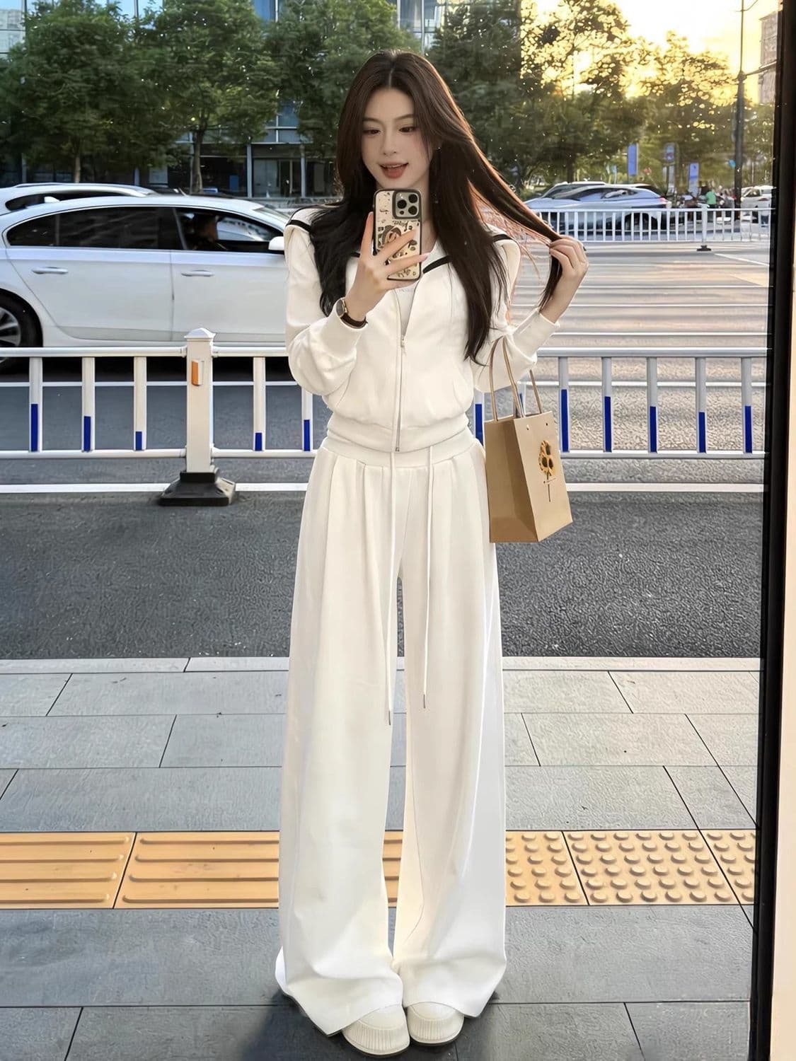 캐주얼 스포츠 슈트 여성 봄 가을 새로운 패션 외국 가스 후드 티 스웨터 와이드 레그 팬츠 투피스 세트 트렌디 상세 이미지 4
