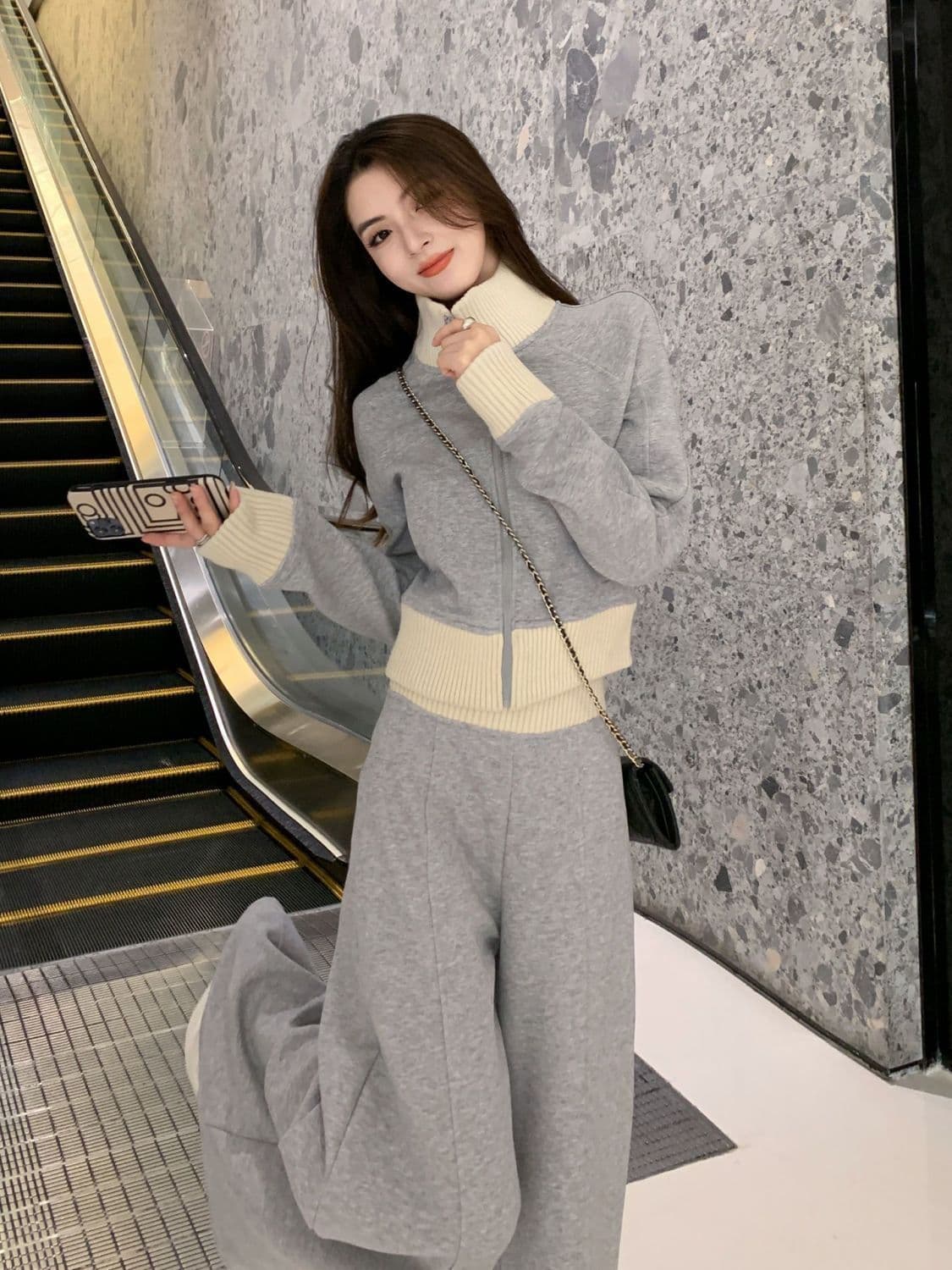 한 부서 봄 가을 전체 집합 고급 센스 패션 캐주얼 스포츠 슈트 후드티 와이드 레그 팬츠 투피스 세트 이미지 4