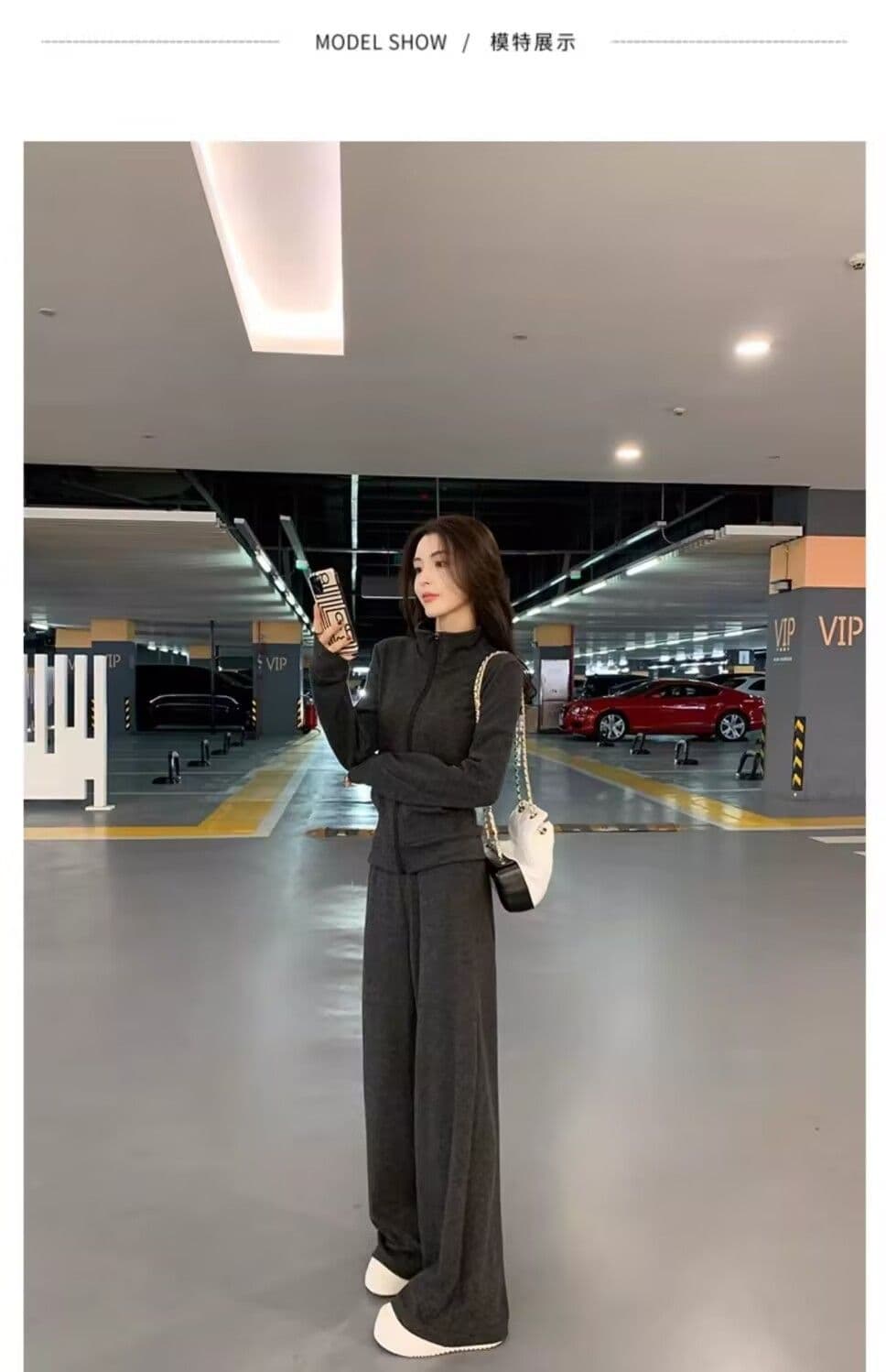 느긋한 바람 캐주얼 운동복 세트 여성 봄 새로운 한국 스타일 슬림해 보이는 후드티 와이드 레그 팬츠 투피스 세트 상세 이미지 4