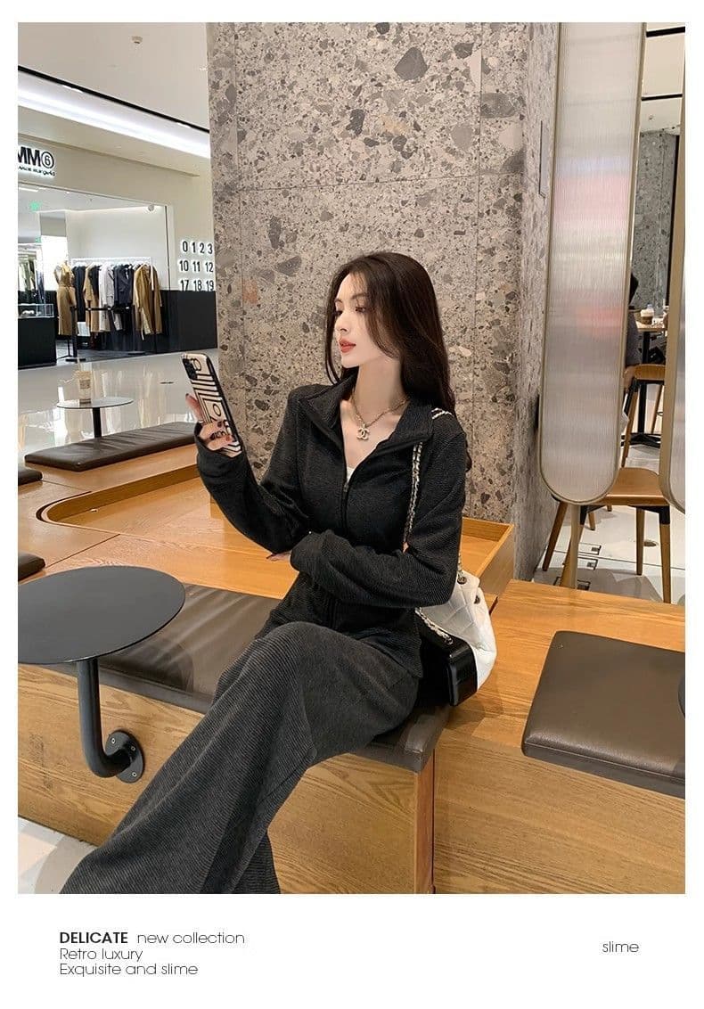 느긋한 바람 캐주얼 운동복 세트 여성 봄 새로운 한국 스타일 슬림해 보이는 후드티 와이드 레그 팬츠 투피스 세트 상세 이미지 12