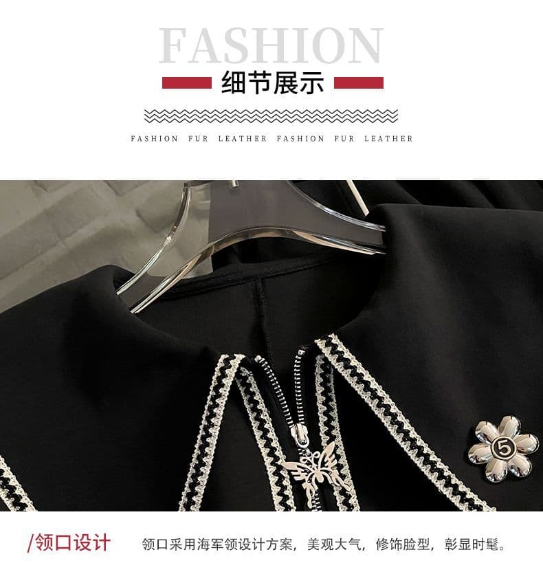 고급 센스 한 부서 전체 집합 봄 가을 캐주얼 루즈핏 단색 라운드 넥 후드티 와이드 레그 팬츠 투피스 세트 상세 이미지 8