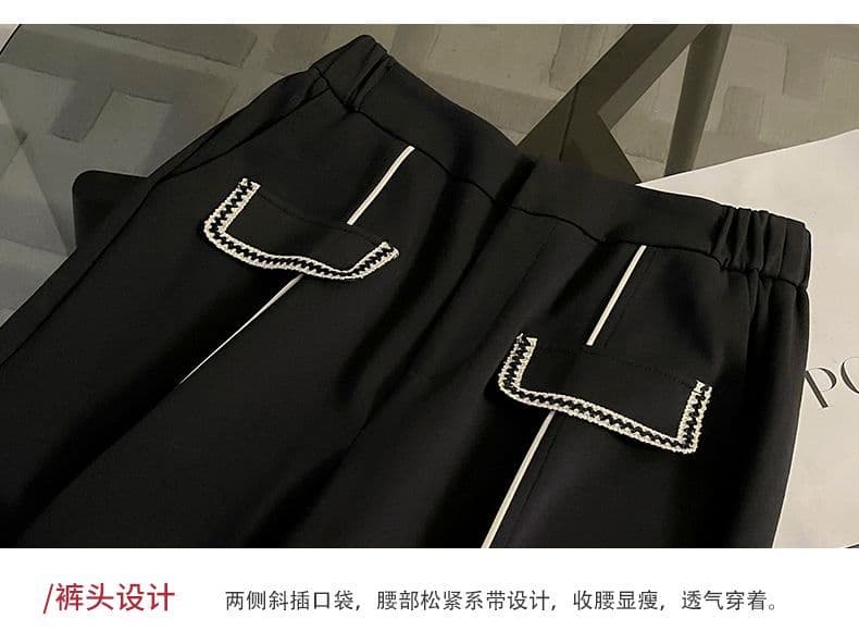 고급 센스 한 부서 전체 집합 봄 가을 캐주얼 루즈핏 단색 라운드 넥 후드티 와이드 레그 팬츠 투피스 세트 상세 이미지 10
