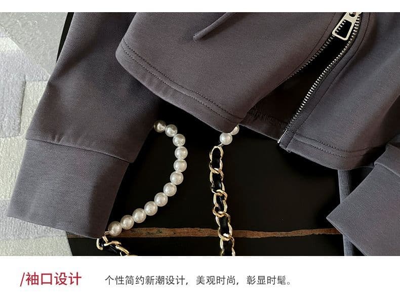 도파민 후드티 여성 봄 가을 새로운 외국 가스 연령 감소 후드 오픈 가디건 착용 가져 가라. 와이드 레그 팬츠 투피스 세트 상세 이미지 26