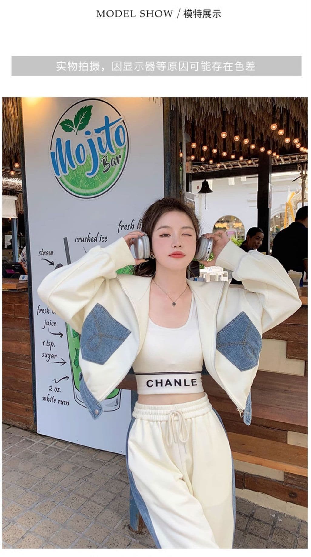 데님 패치워크 캐주얼 스포츠 슈트 여성 가을 겨울 2026 새로운 인기 연령 감소 학원 스타일 상세 이미지 8