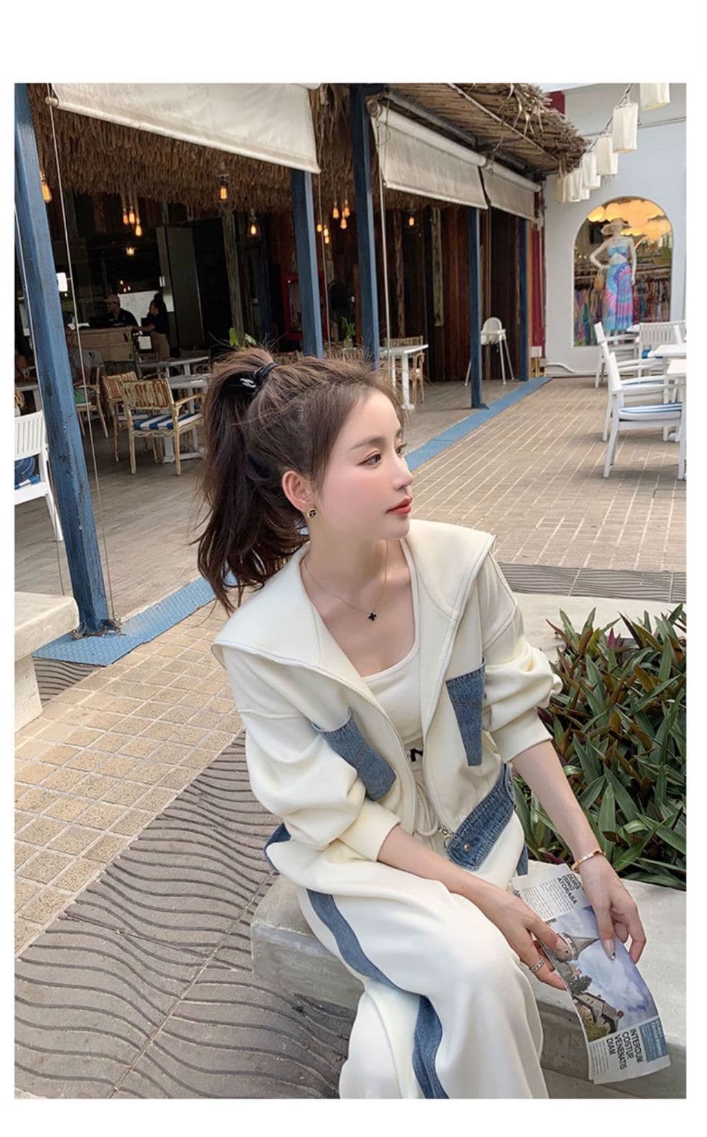 데님 패치워크 캐주얼 스포츠 슈트 여성 가을 겨울 2026 새로운 인기 연령 감소 학원 스타일 상세 이미지 10