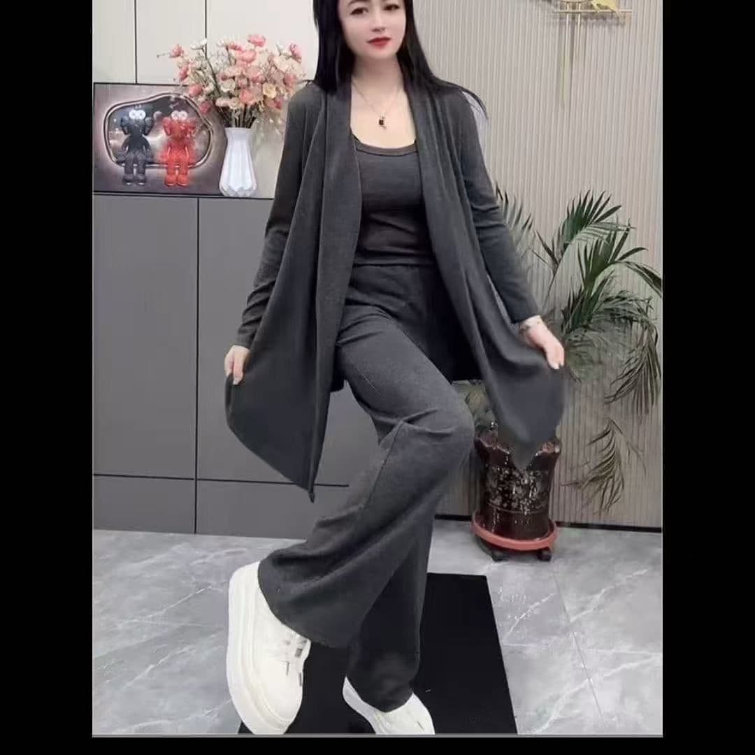 패션 캐주얼 세트 여성 봄 가을 2026 새로운 세련된 연령 감소 외국 가스 긴팔 재킷 와이드 레그 팬츠 3종 세트 상세 이미지 6