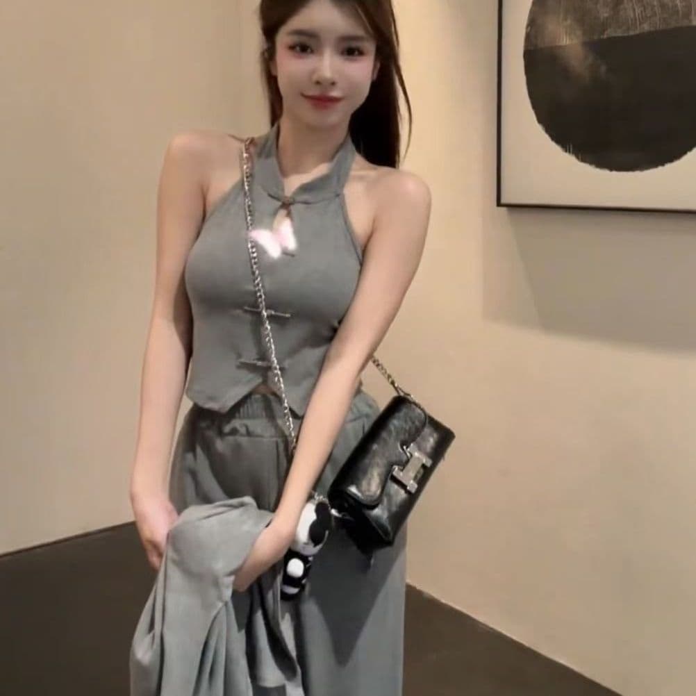 패션 캐주얼 세트 여성 봄 가을 2026 새로운 세련된 연령 감소 외국 가스 긴팔 재킷 와이드 레그 팬츠 3종 세트 이미지 2