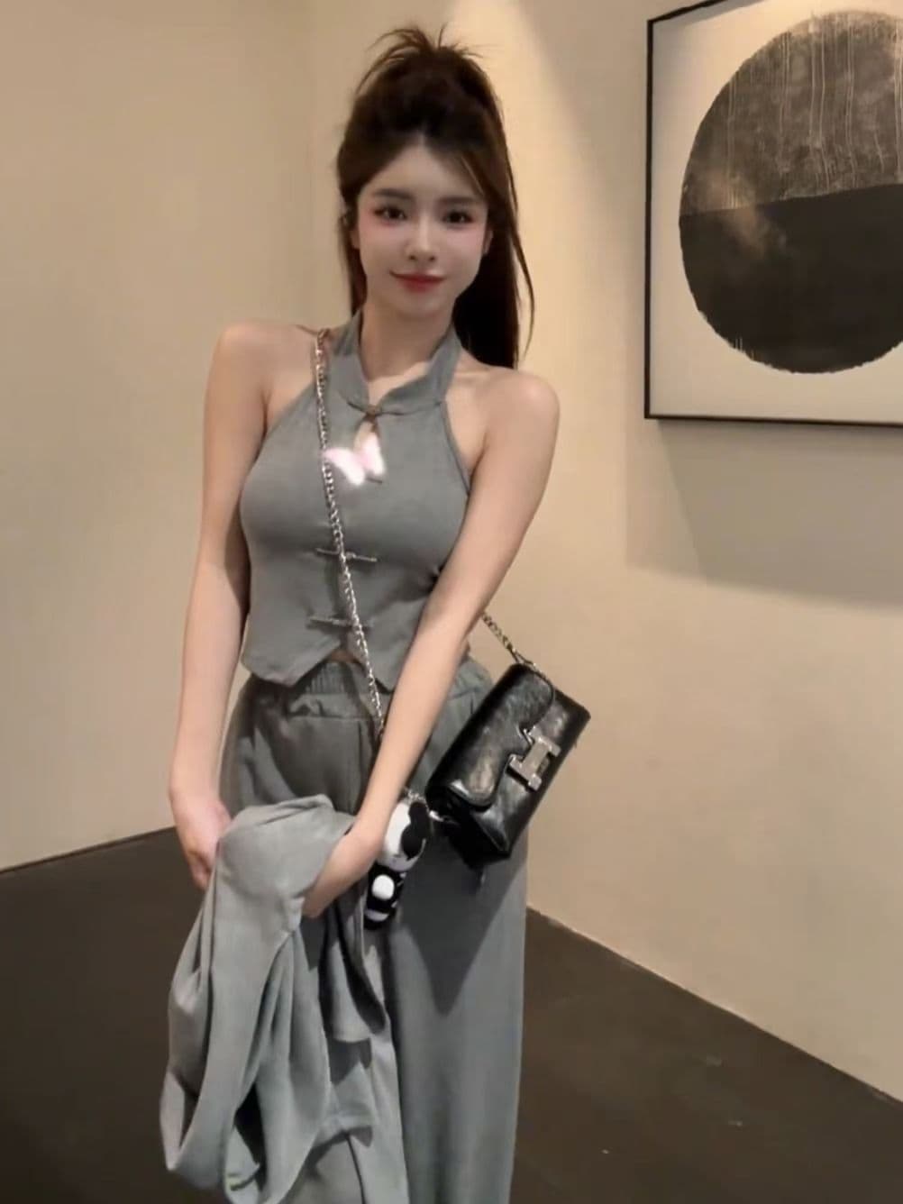 패션 캐주얼 세트 여성 봄 가을 2026 새로운 세련된 연령 감소 외국 가스 긴팔 재킷 와이드 레그 팬츠 3종 세트 상세 이미지 5