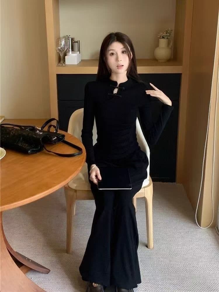 새로운 중식 중국풍 패션 착용 잡아라. 의류 와이드 레그 팬츠 두 조각 여성 세트 가을 겨울철 새로운 품격 캐주얼 세트 상세 이미지 8