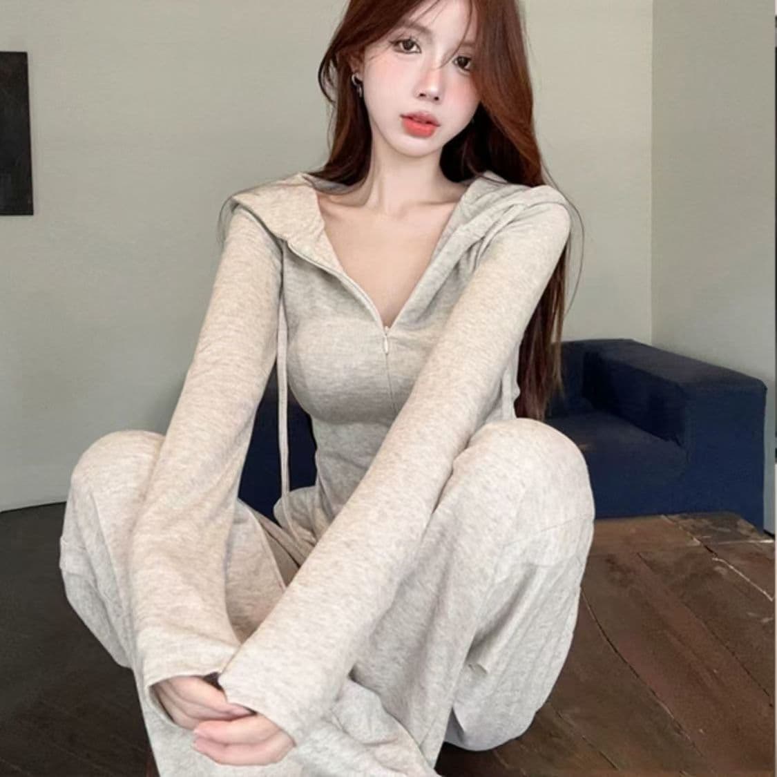 운동 캐주얼 투피스 세트 후드 티 스웨터 재킷 여성 의류 봄 와이드 레그 팬츠 긴 바지 2026 새로운 패션 세트 상세 이미지 4
