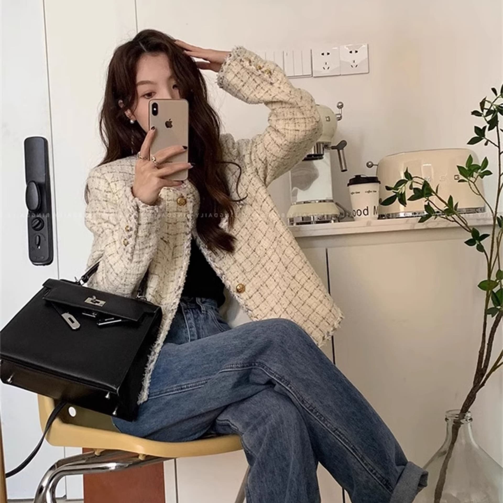 작은 키 작은 샤넬 스타일 여성 코트 가을 프랑스식 명문 여성 고급 센스 한 부서 절묘한 쇼트 스타일 솜을 넣은 모직 맨위 이미지 5