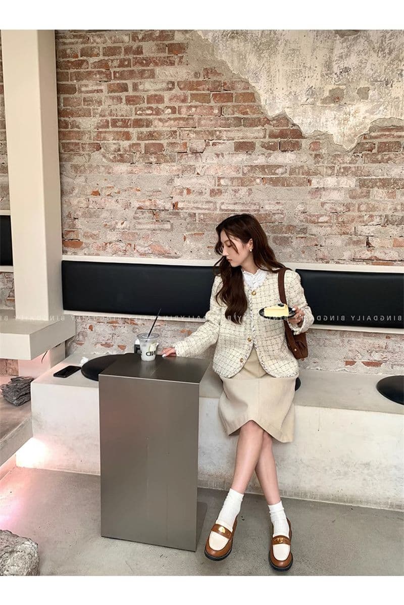 작은 키 작은 샤넬 스타일 여성 코트 가을 프랑스식 명문 여성 고급 센스 한 부서 절묘한 쇼트 스타일 솜을 넣은 모직 맨위 상세 이미지 4