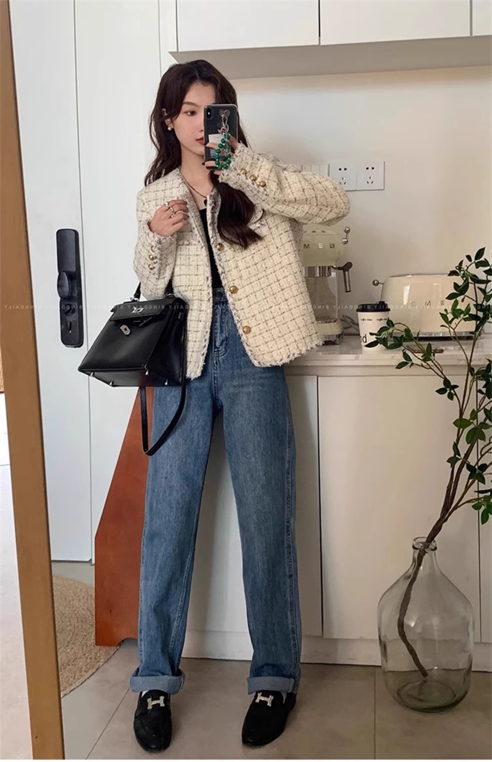 작은 키 작은 샤넬 스타일 여성 코트 가을 프랑스식 명문 여성 고급 센스 한 부서 절묘한 쇼트 스타일 솜을 넣은 모직 맨위 상세 이미지 6