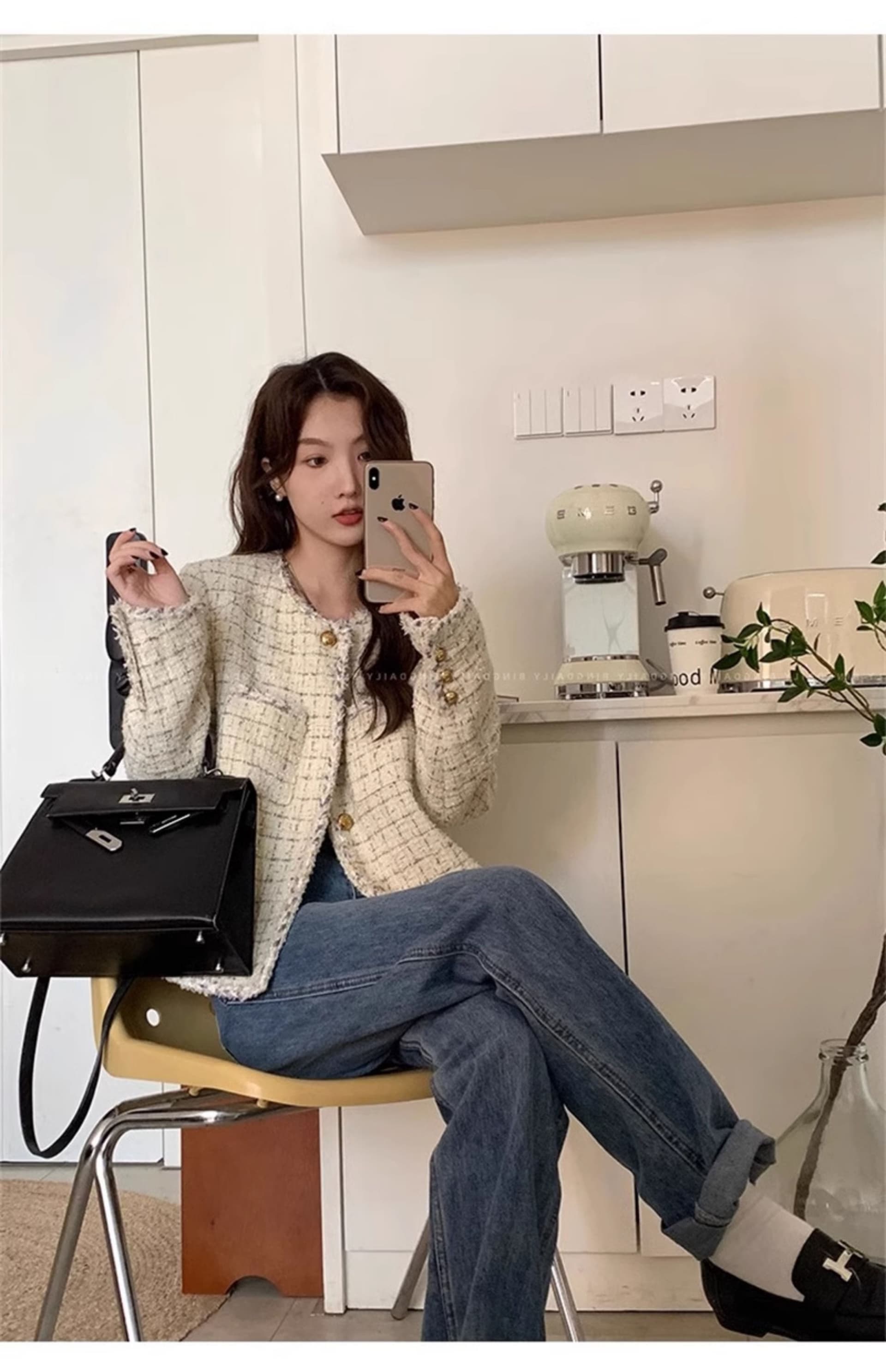 작은 키 작은 샤넬 스타일 여성 코트 가을 프랑스식 명문 여성 고급 센스 한 부서 절묘한 쇼트 스타일 솜을 넣은 모직 맨위 상세 이미지 16