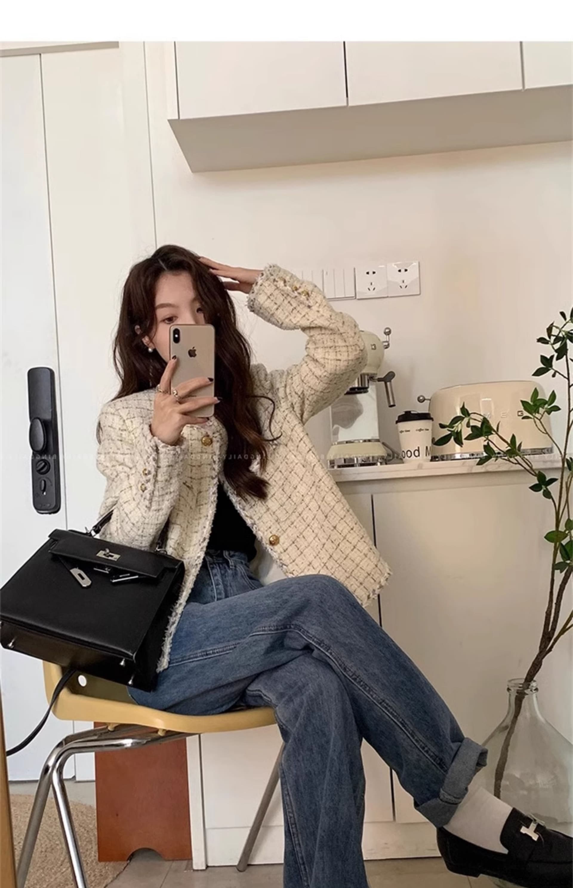 작은 키 작은 샤넬 스타일 여성 코트 가을 프랑스식 명문 여성 고급 센스 한 부서 절묘한 쇼트 스타일 솜을 넣은 모직 맨위 상세 이미지 17