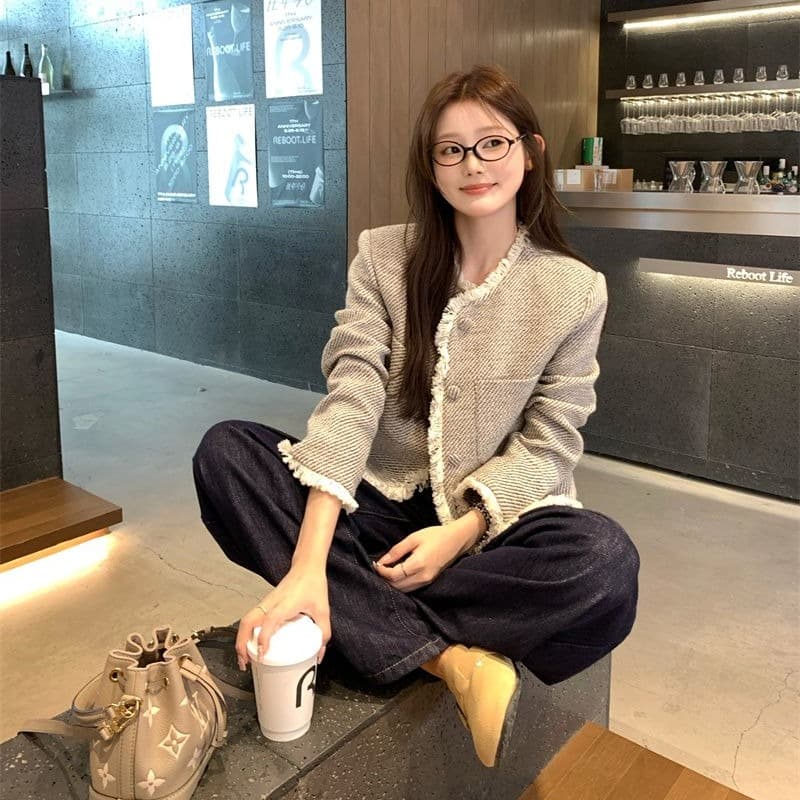 고급 센스 술 쇼트 스타일 작은 샤넬 스타일 트위드 여성 코트 가을 2026 새로운 프랑스식 루즈핏 품격 맨위 이미지 5