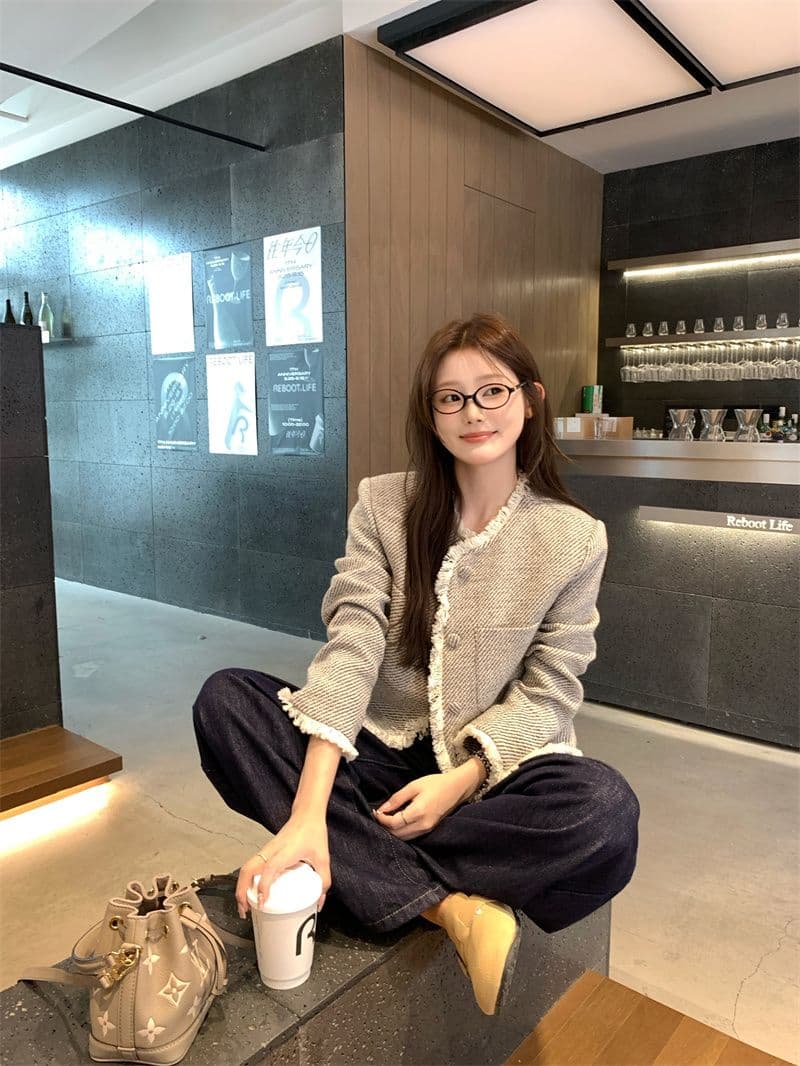 고급 센스 술 쇼트 스타일 작은 샤넬 스타일 트위드 여성 코트 가을 2026 새로운 프랑스식 루즈핏 품격 맨위 상세 이미지 2