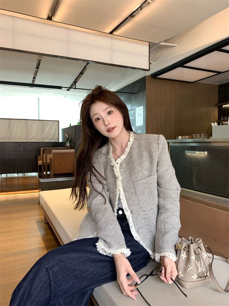 고급 센스 술 쇼트 스타일 작은 샤넬 스타일 트위드 여성 코트 가을 2026 새로운 프랑스식 루즈핏 품격 맨위 상세 이미지 9