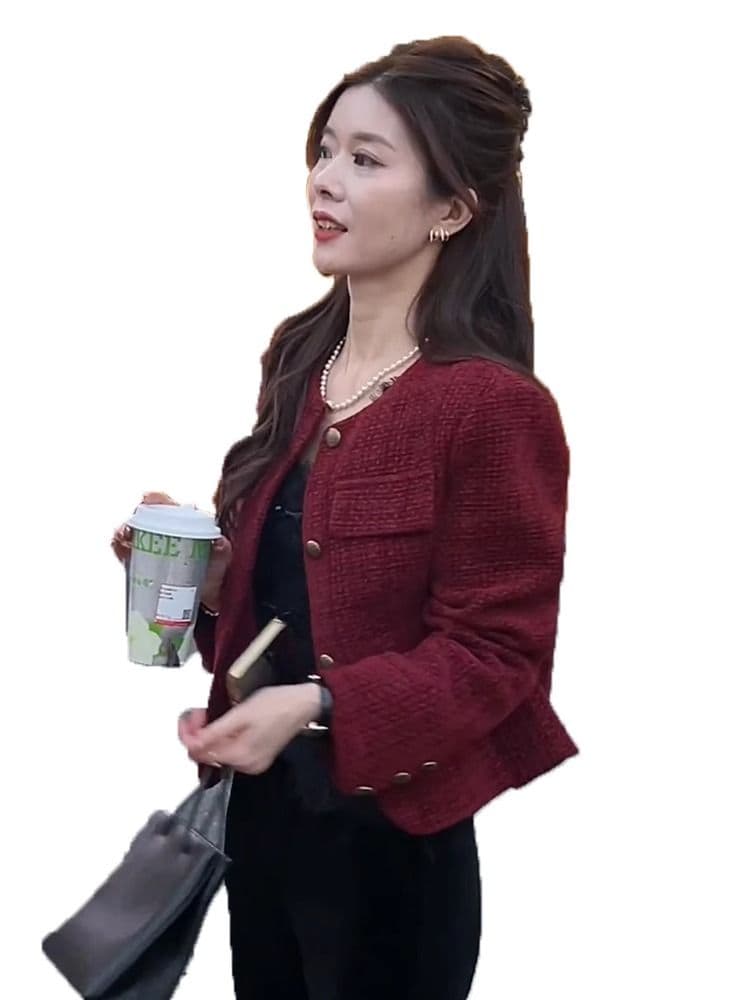 빨간색 작은 샤넬 스타일 여성 코트 2025 새로운 폭발 가을 겨울 외국 가스 빛 럭셔리 품격 고급 센스 슈퍼 잘 생긴 맨위 상세 이미지 6