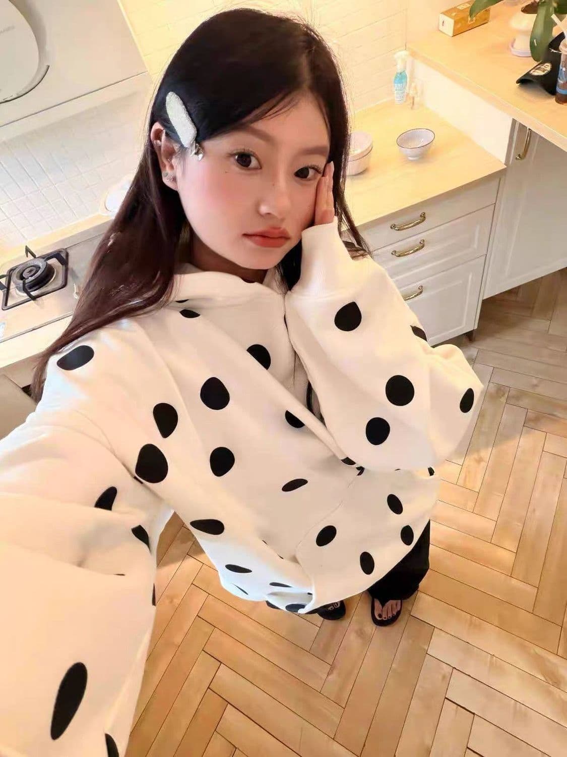 얇은 스타일 이후 패키지 칼라 순수한 Mianhua 면 복합 후드티 여성 상세 이미지 5