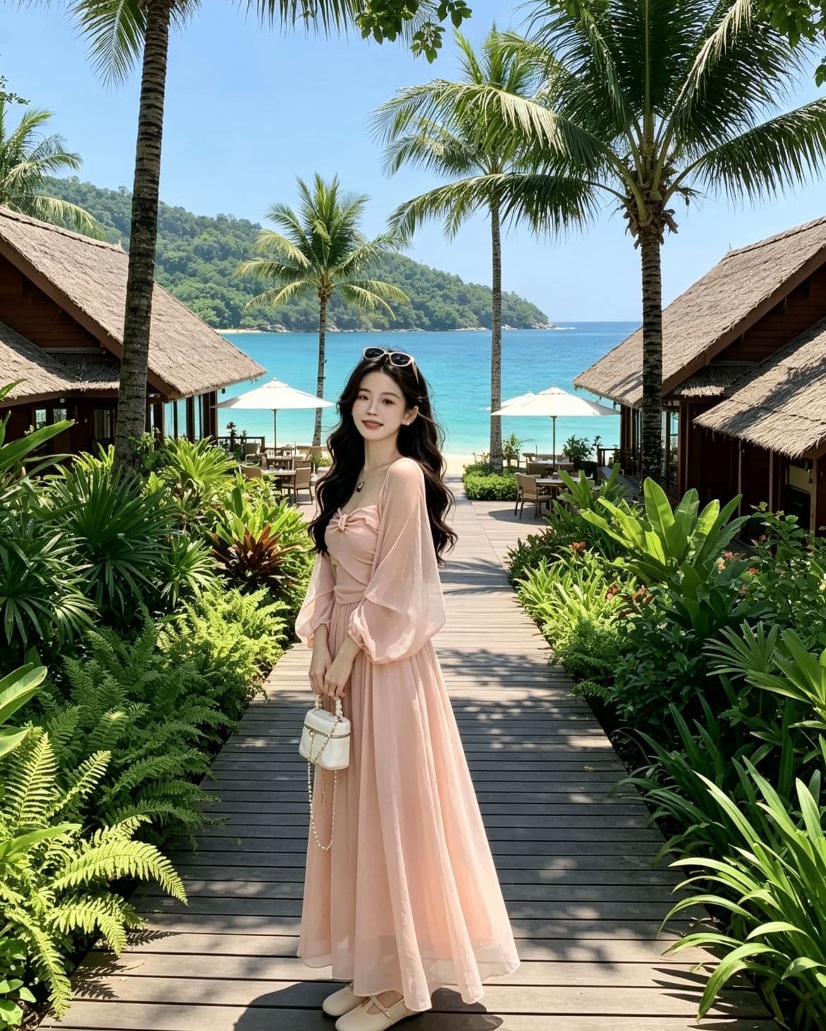 부드러운 바람 여름 여성 아름다운 고유 한 세트 전체 집합 핑크색 드레스 롱 스커트 품격 치마 상세 이미지 1