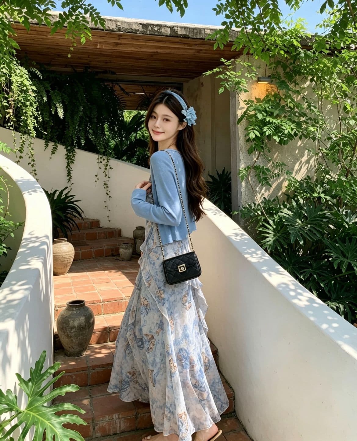 여름 ootd 착용 가져 가라. 보헤미안 쉬폰 슬립 드레스 니트 오픈 가디건 고유 한 아름다운 세트 상세 이미지 3