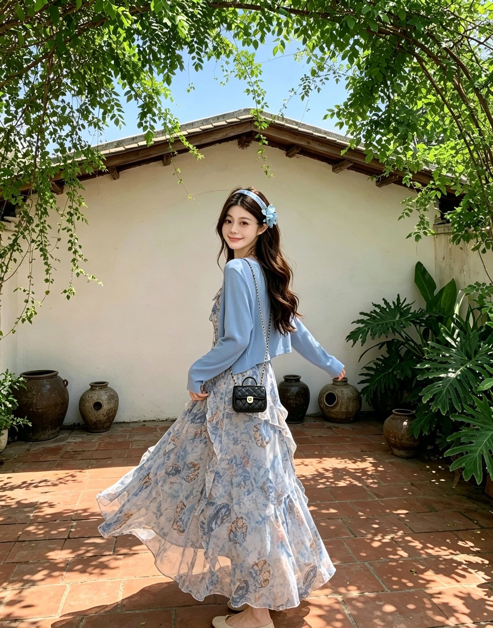 여름 ootd 착용 가져 가라. 보헤미안 쉬폰 슬립 드레스 니트 오픈 가디건 고유 한 아름다운 세트 상세 이미지 5