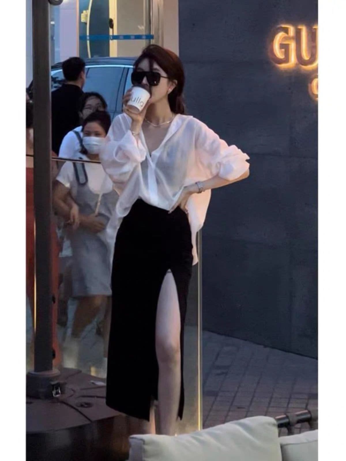 인터넷 유명인 튀김 거리 세트 여성 여름 스트랩 자외선 차단 의류 셔츠 트임 반신 스커트 올해 인기 폭발 투피스 세트 상세 이미지 4