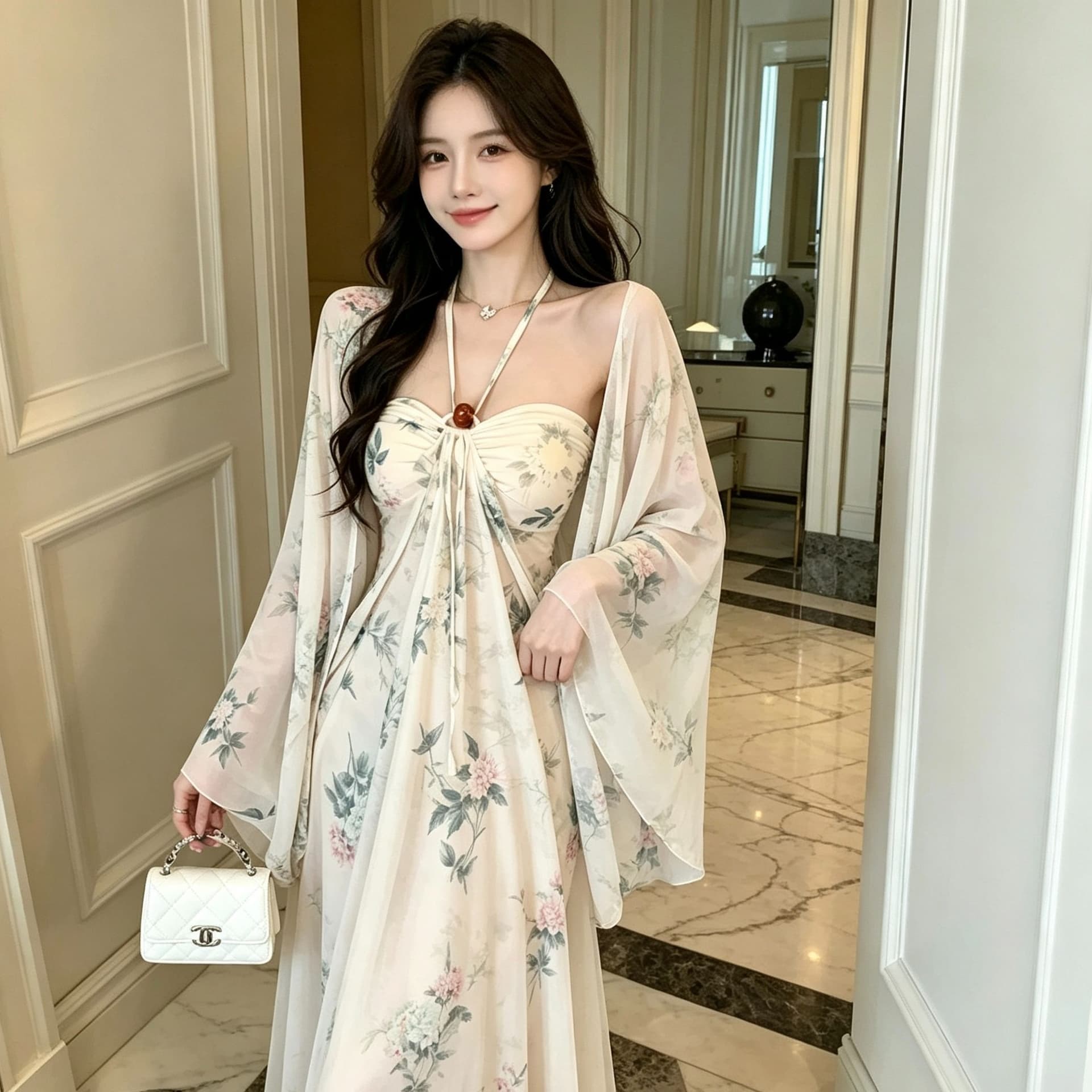프랑스식 휴가 바람 행침 목 포장 가슴 슬립 드레스 숄 감기 센스 순수한 욕망 로얄 자매 바람 Chic 아름다운 롱 스커트 이미지 5