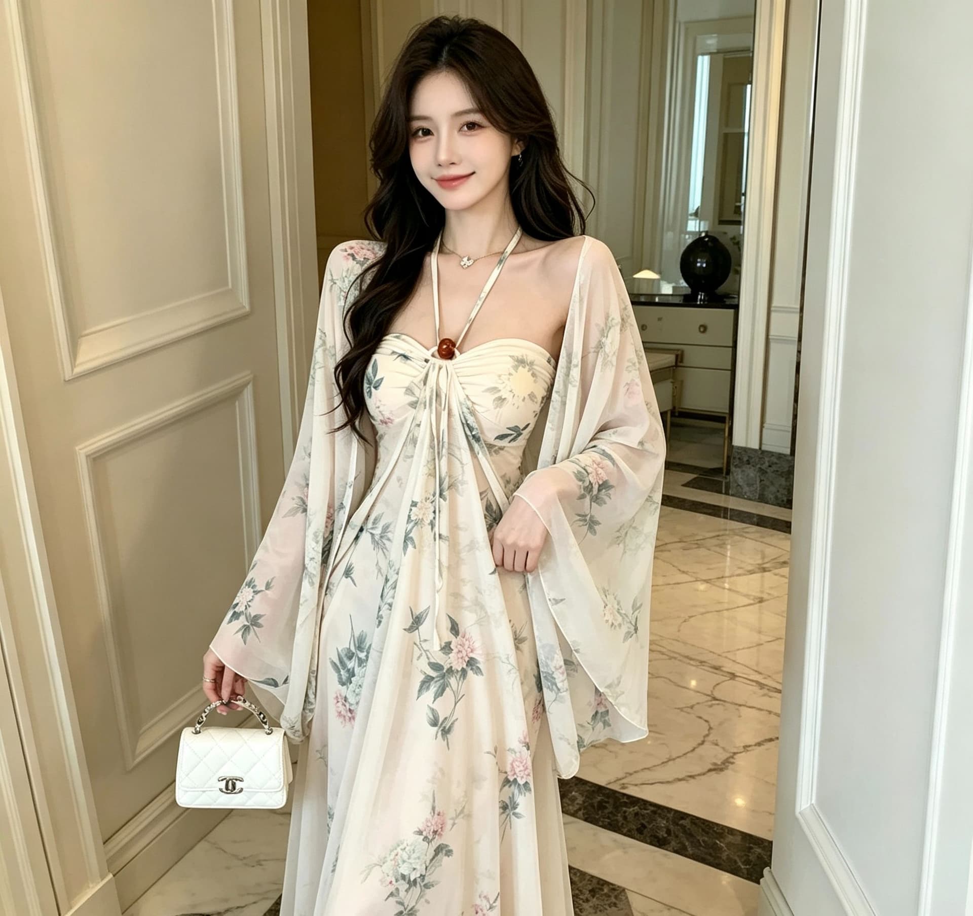 프랑스식 휴가 바람 행침 목 포장 가슴 슬립 드레스 숄 감기 센스 순수한 욕망 로얄 자매 바람 Chic 아름다운 롱 스커트 상세 이미지 2