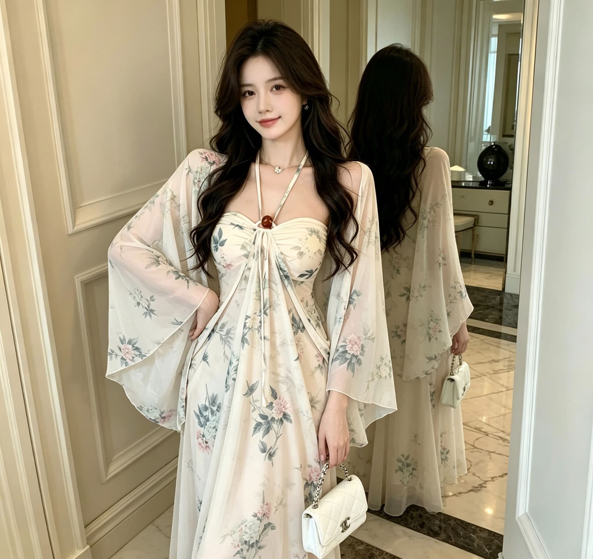 프랑스식 휴가 바람 행침 목 포장 가슴 슬립 드레스 숄 감기 센스 순수한 욕망 로얄 자매 바람 Chic 아름다운 롱 스커트 상세 이미지 4